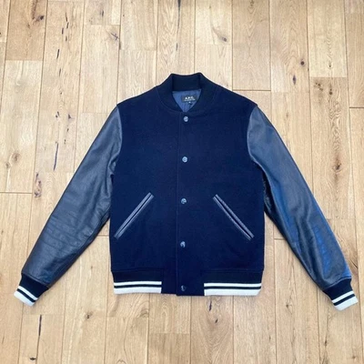 [DDP] Mens A.P.C. Kenickie Lamb Leather & Wool Black Varsity Jacket Size XS - Image 1 of 4