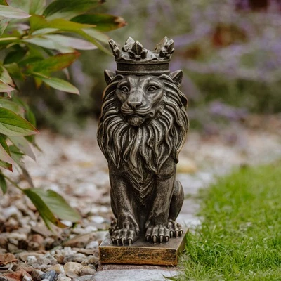 Dekorative Löwenfigur Löwe mit Krone in exklusiver Farbe, H. 36 cm, Frostsicher - Bild 1 von 4