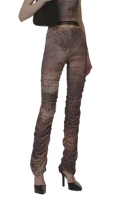 C5 NWT MISBHV Typewriter Print Stretch Straight Ruched Leg Legging Pants Size S - Picture 1 of 6