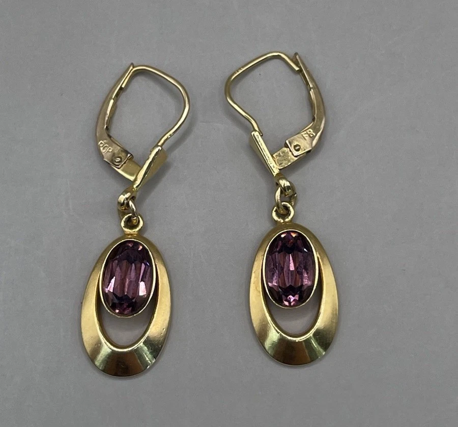 Franz Breuning Womens Earrings Pierced Rolled Gold Plate 14K Gold Wire Amethyst? - Image 1 of 4