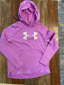 Under Armour Pink Hoodie Womens Large Pullover Fleece Loose Raised Logo - Picture 1 of 6