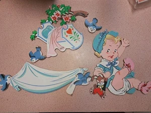 VTG 1952 Dolly Toy Co. Mother Goose Pin Up "Rock-A-Bye Baby" Wall Hangings MCM - Picture 1 of 14