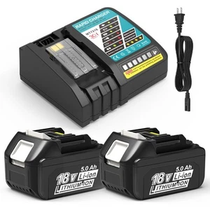 2 Packs 5.0Ah 18V Battery and Charger Replacement for Makita 18V Battery Li-i... - Picture 1 of 9