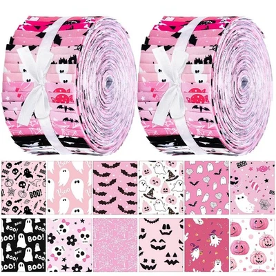 40 Pcs Pink Halloween Fabric Patchwork Roll Halloween Pumpkin Ghost Fabric Qu... - Image 1 of 4