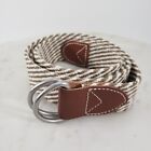 J Crew Khaki/White Cotton Weave Belt Large With Leather Accents D Ring 1 3/8"W