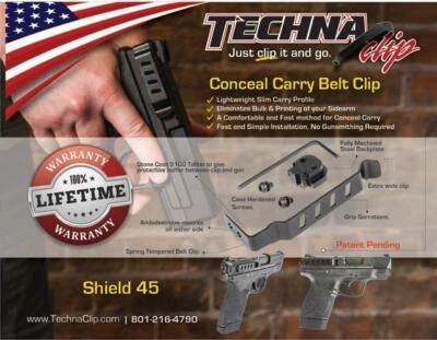 Techna Smith & Wesson SHIELD .45ACP CLIP IWB EDC AMBI SH45BA FAST SHIP - Image 1 of 4