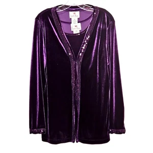 Quacker Factory 2 Pc Cardigan Tank Womens Medium Sequins Purple Velour Set - Picture 1 of 16