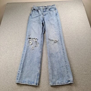 Zara Jeans Woman 26x33 Baggy Wide Leg Blue Denim Pants Distressed Ripped Y2K - Picture 1 of 7