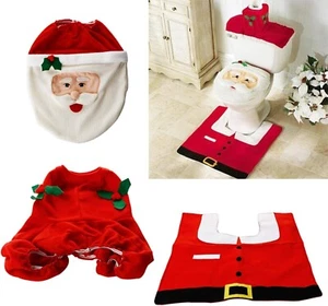 3 piezas Decoraciones de cubierta de asiento de inodoro de Navidad, muñeco de nieve Santa cubierta de asiento de inodoro - Imagen 1 de 2