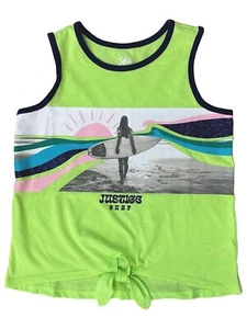 Justice Girls Neon Lime Green Surf Beach Sleeveless T-Shirt Tank Top - Picture 1 of 1