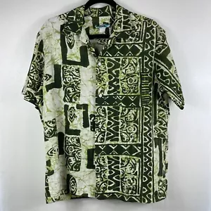 Vintage JC Penney Hawaiian Shirt Mens Large Green Colorful Aloha Button Down - Picture 1 of 17