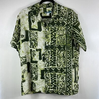 Vintage JC Penney Hawaiian Shirt Mens Large Green Colorful Aloha Button Down - Image 1 of 4