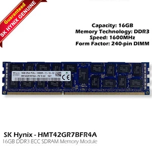SK Hynix HMT42GR7BFR4A-PB 16GB DDR3-1600 RDIMM PC3L-12800R 2R x4 Memory Module - Picture 1 of 5