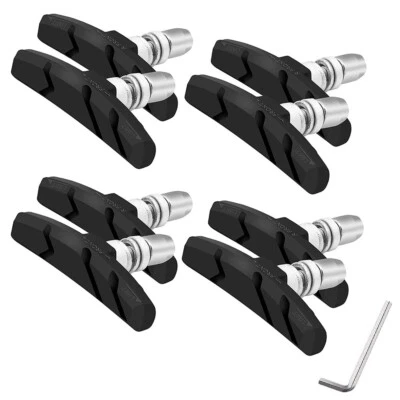 4 Pairs Cycling Bike V-Brake Pads Block Shoes 70mm Hex Nut Shim High Grade Black