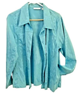 Tantrums Jacket sz XL Aqua Floral Long Sleeved Cotton Blend machine wash - Picture 1 of 7