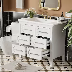36'' Bathroom Vanity with Resin Sink Combo, Free Standing Single Vanity Set with - Picture 1 of 12