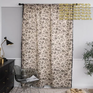 Nordic Floral Print Curtains Tassles Semi-shading Window Drape Rod Pockets - Imagen 1 de 12