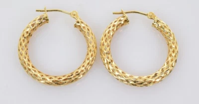Diamond Cut Hollow Tube Huggie Hoop Earrings in 14k Yellow Gold - Image 1 of 3