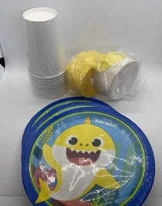 Lot of BABY SHARK 7” Paper Plates, Cups & Streamer - 1st Birthday Party Supplies - Picture 1 of 4
