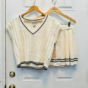 CONJUNTO SUÉTER CHALECO Y FALDA CORTA CON PANTALONES CORTOS TEJIDO CABLE SINCERAMENTE JULES - Imagen 1 de 9