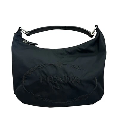 Bolso de hombro hobo de nailon Tessuto bordado con logotipo de Prada Foto 1 de 4