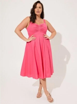 Torrid Midi Skater Dress Pink Poplin NWT New 1X - Image 1 of 4