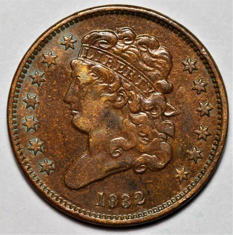 1832 Classic Head Half Cent - US 1/2c Copper Penny Coin - L37 Cover