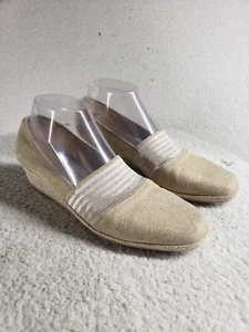 Sesto Meucci Women Pump 9 Beige Glitter Canvas Slip On Wedge Shoes - Picture 1 of 19