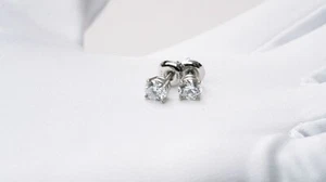 1 Carat Lab Grown Diamond Stud Earrings | 14k White Gold, 4-Prong Screw Back - Picture 1 of 7