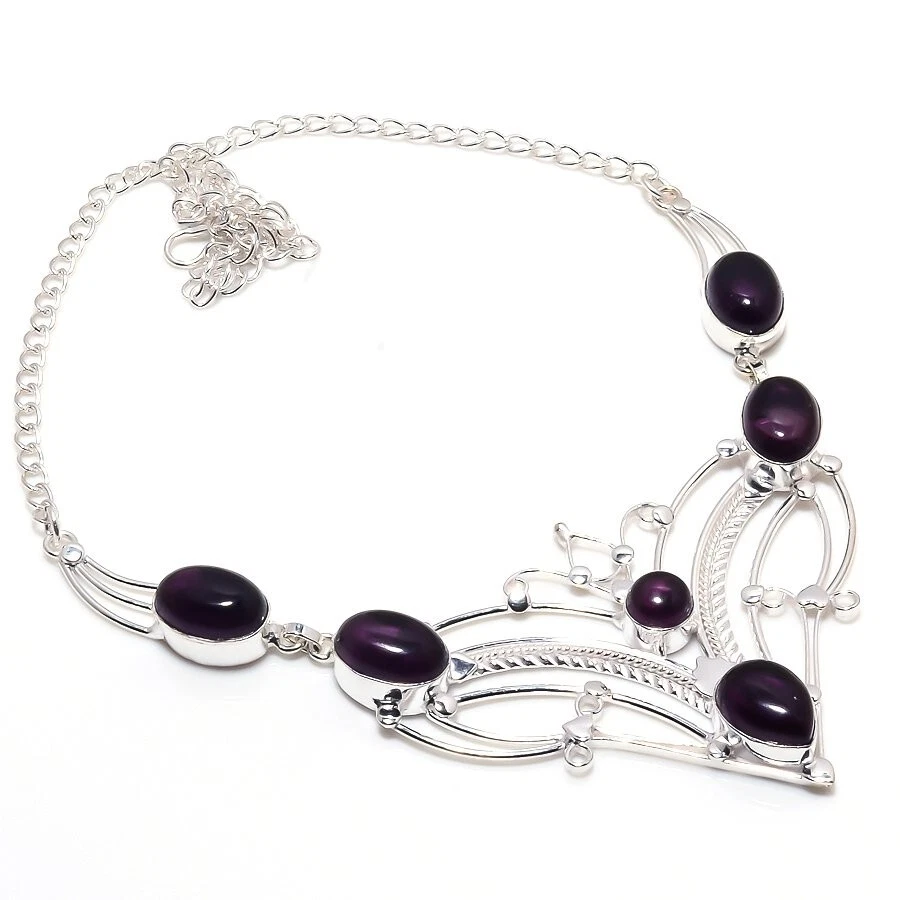 Purple Amethyst Gemstone Handmade 925 Sterling Silver Jewelry Necklace Size 18" - Image 1 of 1