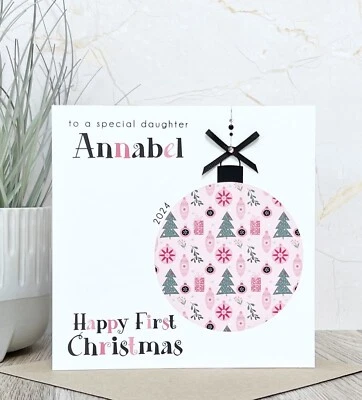 Personalised Handmade Baby Girls 1st Christmas Card - Image 1 of 2