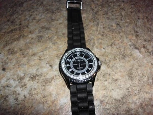 Geneva Rhinestone Silicone Gel Watch, BLACK, New - Picture 1 of 2