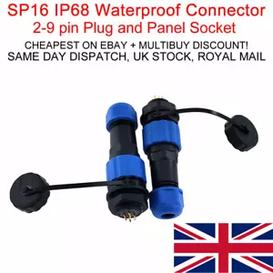 SP16 IP68 Waterproof 2,3,4,5,6,7, 9 pin Plug and Panel Socket Connector Aviation - Picture 1 of 16