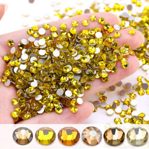 Yellow Crystal Flatback Rhinestones Glitter Glass Beads Nail Art Craft Deco Gems