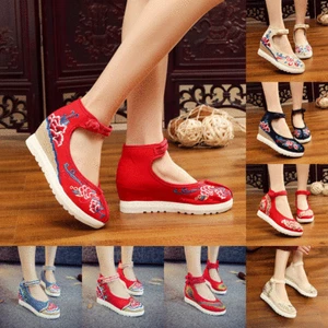Women's Chinese Handmade Embroidered Flower Flats Shoes Floral Mary Jane Shoes - Picture 1 of 28