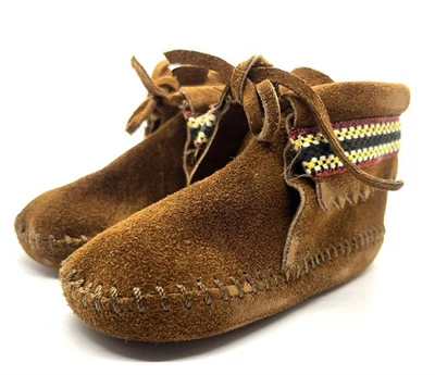 Mocasines de bebé vintage Minnetonka Pa-Poo-Shu #1102 talla 6 marrón gamuza nuevos en caja años 80 Foto 1 de 4