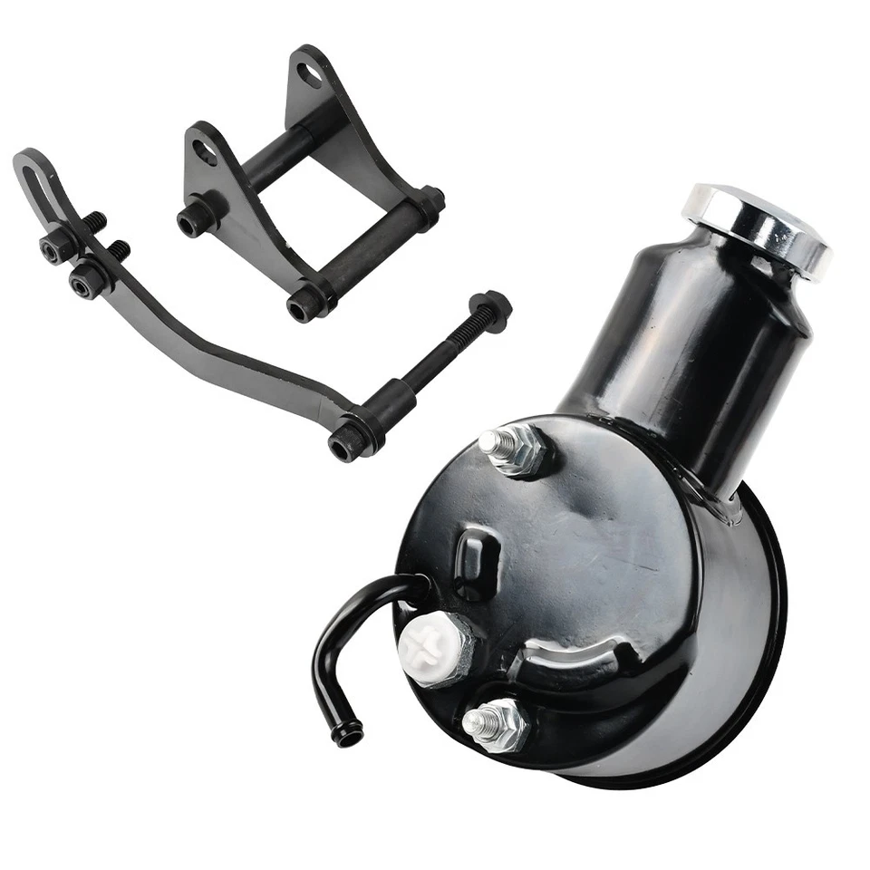 Black Steel Power Steering Pump & Bracket For Small Block Chevy SBC 350 Saginaw - Image 1 of 4