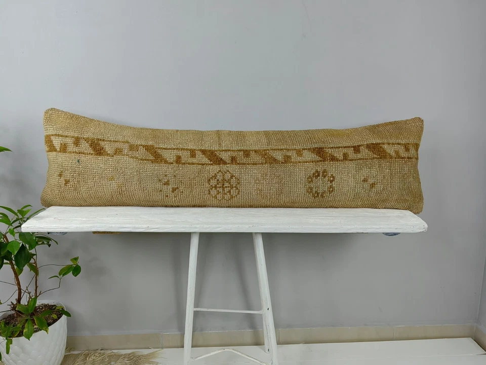12x48 Turkish Kilim Pillow Cover - Long Lumbar Throw - Vintage Boho Cushion - Image 1 of 4