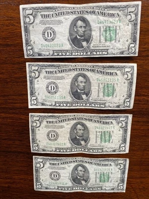 1934 $5 GREEN SEAL UNITED STATES NOTES, set of 4 - Image 1 of 4