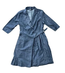 Eshakti Women's Blue Cotton Button Up Fit & Flare Dress Belted Size L 12 Preppy - Picture 1 of 13