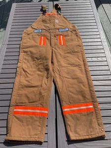New Carhartt FRR44 BRN FR Duck Bib Overalls 42x32 Brown Insulated Reflective - Picture 1 of 16