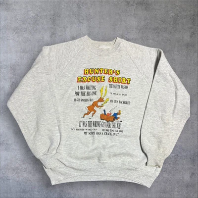VTG 80s Fruit of the Loom Men Sz M Hunter's Excuse Crewneck Deer Hunting Funny - Image 1 of 4