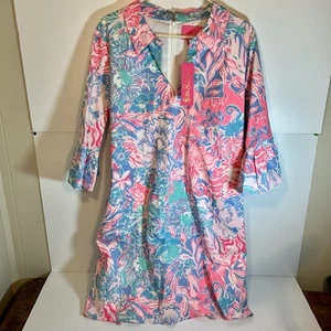 Lilly Pulitzer Ginger Stretch Dress Blue Peri Viva La Lilly Bell Cuff Sz 16 NWT - Picture 1 of 13