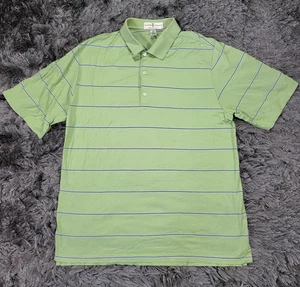 Fairway & Greene Polo Shirt Mens Large Green Blue Striped Golf Short Sleeve - Picture 1 of 13