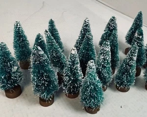 Miniature Bottle Brush Evergreen Christmas Trees w/ Dusting of Snow Pack of 8 - Picture 1 of 3