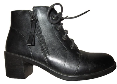 Easy Street Comfort Wave 8W Boots Booties Black Chunky Rubber Heel Lace Up Zip - Image 1 of 4