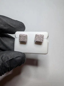 925 Sterling Silver 8.0mm Iced-out Moissanite Raised Square Studs - Picture 1 of 4