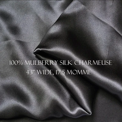 17.5 Momme Classic Black Mulberry Silk Satin Fabric Natural Charmeuse Silk - Image 1 of 4