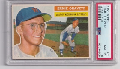 1956 Topps #51 Ernie Oravetz  PSA 8 nm-mt rare Gray Back  well centered - Image 1 of 2