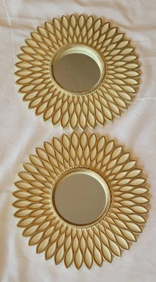 Vintage Set 2 Atomic Gold Star Burst Mid Century Port Hole Wall Mirrors 10"MCM - Image 1 of 4
